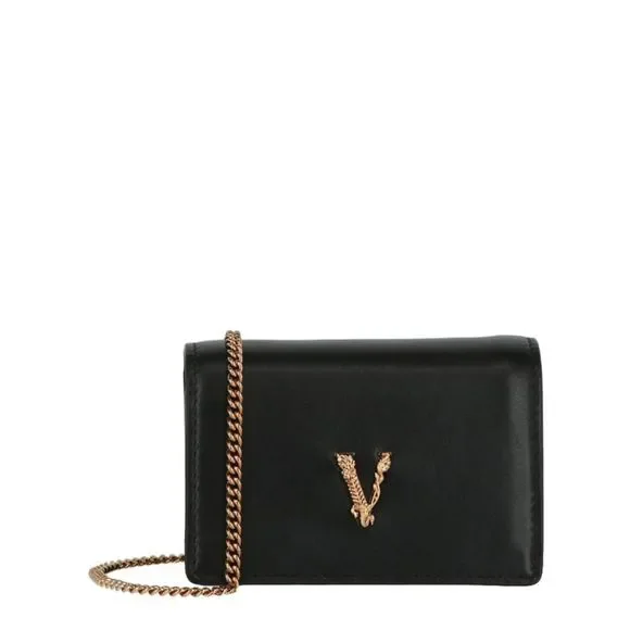 Versace Accessories Versace Virtus Mini Chain Leather Wallet Black Womens Poshmark